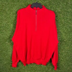 Vintage Meister Red 1/4 Zip Sweater XL Made in Hong Kong Wool Blend Classic 80's